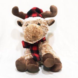 Moose Plaid Hat Scarf 11" Plush Stuffed Animal Toy Homerbest Brown Red Black